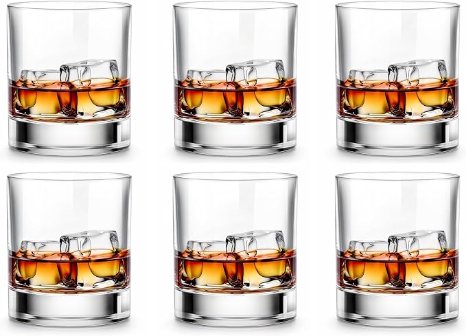 LUXU Whiskey Glasses,11 OZ Short Glass Tumbler,Lowball Glasses Set of 6 | Heavy Base Old Fashioned Rocks Glass for Scotch or Bourbon,Dishwasher Safe Glassware