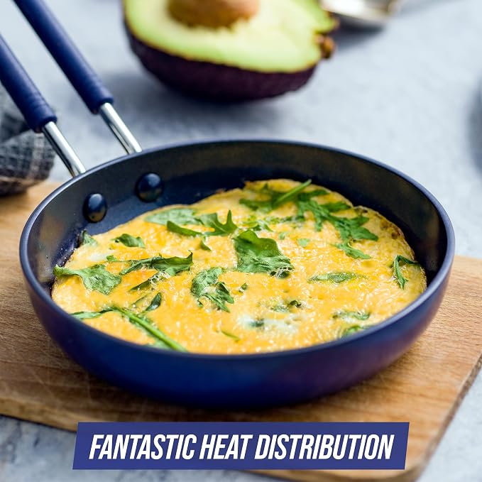 Blue Diamond Diamond Infused Ceramic Nonstick Mini Egg Pan, Blue | PFAS-Free Ceramic Nonstick, Dishwasher & Oven Safe, Stay Cool Silicone Handle, Durable Metal Utensil Safe