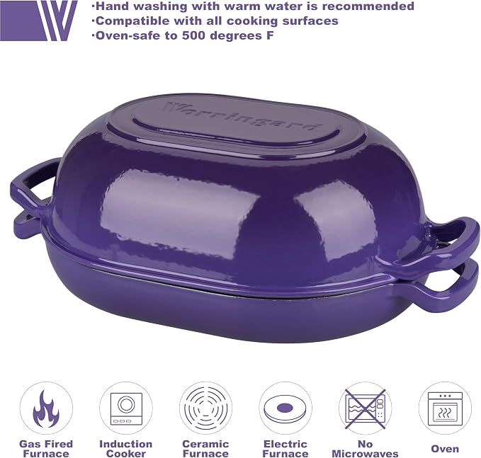 VORRINGARD Enameled Cast Iron Sourdough Bread Oven, Dutch Oven, Loaf Cast Iron Bread Pan for Homemade Bread Baking, Meatloaf Pan with Lid, 7QT, Purple