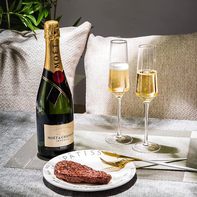 BACLIFE Champagne Flutes - Hand Blown Elegant Champagne Glasses Set of 6 - Unique Gift for Father's Day, Birthday, Wedding - Ideal for Wine Tasting, Daily Use - 7.5 oz, Clear