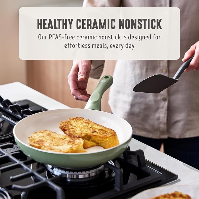 GreenLife 2 Piece (8" & 10") Ceramic Nonstick Skillet Set, Sage Green | PFAS-Free Nonstick Coating, Frying Pans, Omelet Pans, Everyday Pan, Induction Ready, All Stovetop Compatible, Dishwasher Safe