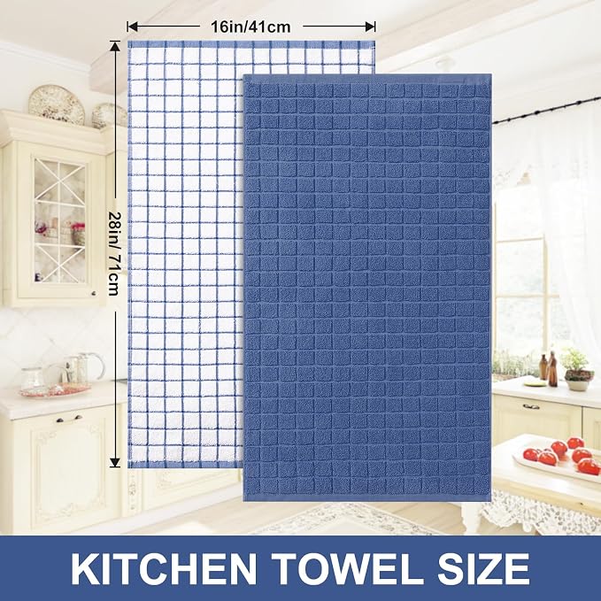 Homaxy Large Premium Cotton Kitchen Towels 16"x 28", 6 Pack, Navy Blue | Natural Ring Spun 390 GSM Dish Towels, Super Absorbent Terry Kitchen Hand Towels, Soft Tea Towels with Hanging Loop