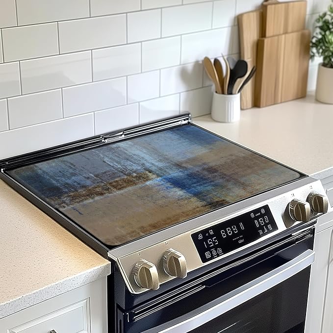 Teal and Blue Stove Top Cover Glass Cooktop Heat Resistant Cover,Abstract Art Grunge Painting Ceramic Stove Top Covers Mat Prevents Scratching Stoves/Counter/Washer Protector, 28x20 in
