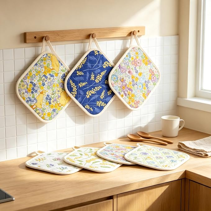 6 Pack Pot Holders 100% Cotton Heat Resistant Potholder, Machine Washable Pot Holder, Hot Pads, Table Pads for Cooking Baking (Z)