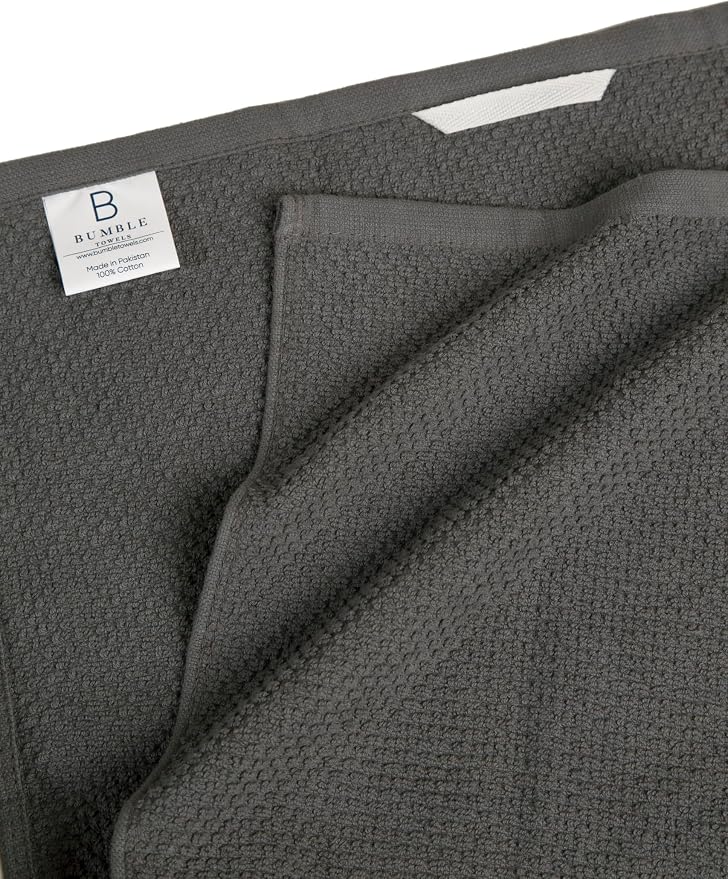Bumble Kitchen Towels 6 Pack 100% Cotton 16"x26" - Grey Wide Stripe | 430 GSM Soft Kitchen Hand Towels with Hanging Loop, Highly Absorbent & Durable for Washing and Drying Dishes