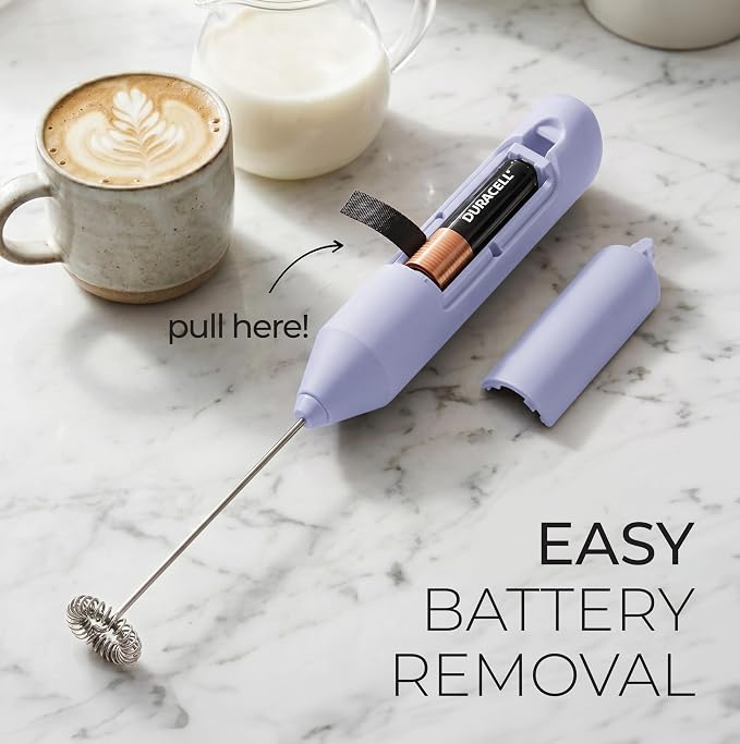 Zulay Kitchen Powerful Milk Frother AA Batteries Included – Ultra Fast Handheld Drink Mixer with Stainless Steel Whisk Stirrer for Coffee, Protein, Matcha & More, Frother Wand Electric Frothmate