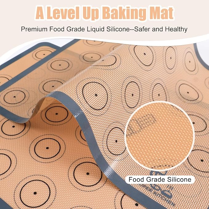 Silicone Baking Mat Macaron Set of 3-2 Half Sheet Liners 1 Quarter Sheet | Non Stick Silicon Cookie Oven Liner For Macaroons, Bake Pans, Pizza, Toaster, Cake and Bread Making (16.5x11.6, Grey)