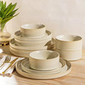 Ceramic Dinnerware Set for 4, 12-Piece Plates and Bowls Set | Lightweight Porcelain Dish Set, Scratch Resistant, Oven & Microwave & Dishwasher Safe, Cappuccino