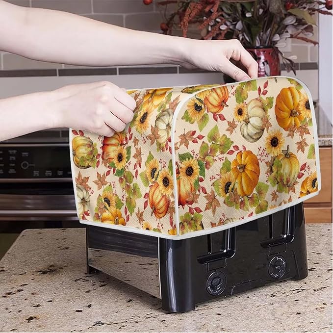 Toaster Cover for 2 Slice Bread Toaster Oven - Waterproof Dustproof Kitchen Small Appliance Cover - Home Kitchen Accessories Decor With Pumpkin Sunflower Print for Thanksgiving