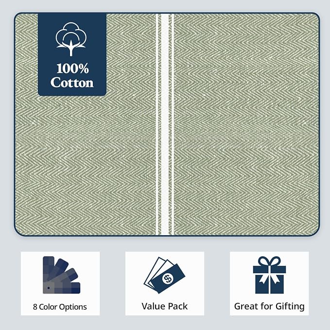 LANE LINEN Kitchen Towels Set - 100% Pure Cotton Dish Towels for Kitchen, Super Absorbent Kitchen Hand Towel, Tea Towels, Soft & Durable Dish Cloths, Pack of 6 – 14”x25”, Olive