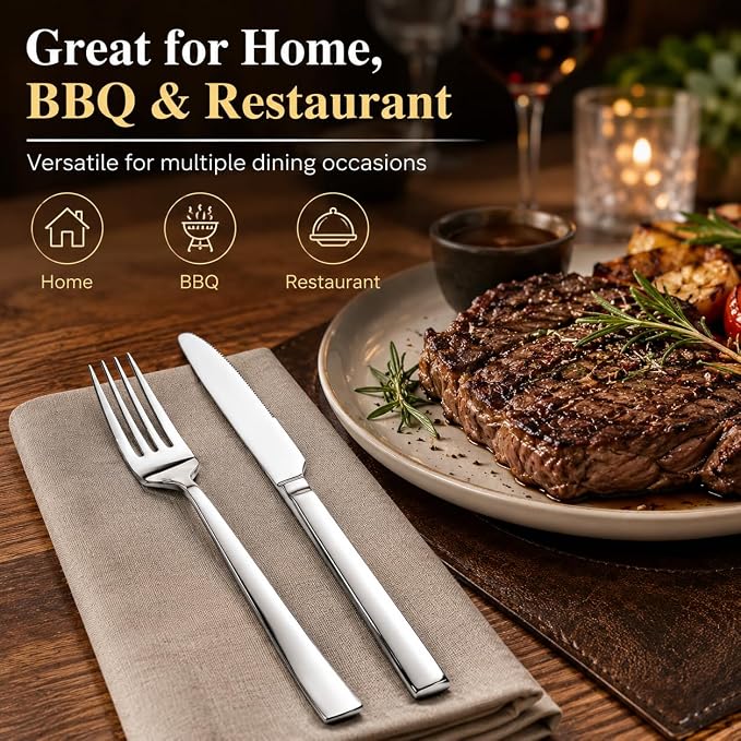 SANTUO 16-Piece Stainless Steel Dinner Knife and Fork Set for 8, Mirror Polished Flatware Set with 8 Dinner Knives and 8 Dinner Forks, Dishwasher Safe Silverware for Family Dining