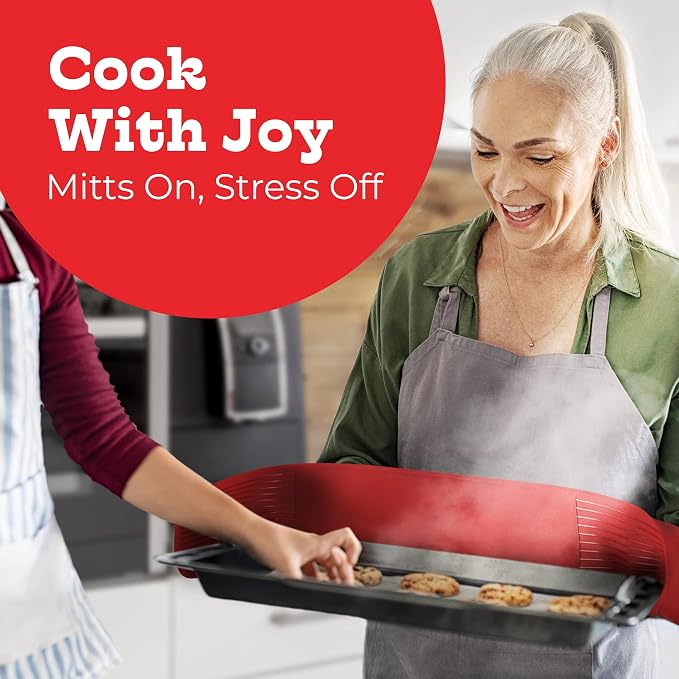 Red Double Oven Mitt Kitchen Protection, Pack of 1 34x7.5 inches Heat Resistant Cotton, Professional Grade with Terrycloth Lining