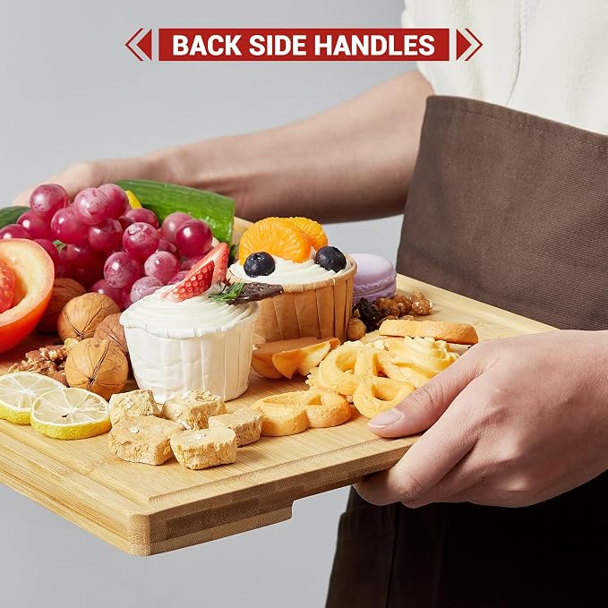 GarveeHome Bamboo Cutting Board Set of 3, Kitchen Cutting Board Set With Holder, Chopping Board Set With Deep Juicy Groove and Back Inner Handles for Meat, Vegetables and Fruit