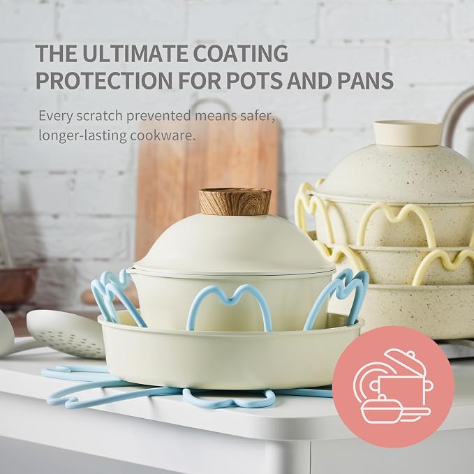 Silicone Pan Protectors for Stacking 2 Piece (Matcha Green, L) | Pot Separators for Cookware, Prevent Scratch, Protect Coating, Dishwasher Safe, Multi-Purpose Heat Resistant Trivets