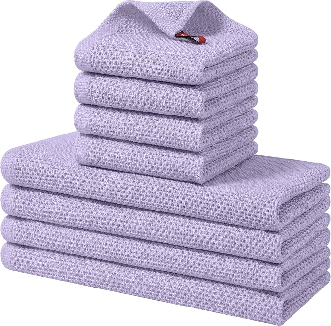 Homaxy 8 Pack 100% Cotton Kitchen Towels and Dishcloths Set, Lavender | 12 x 12 Inches and 13 x 28 Inches Kitchen Towels Set, Ultra Soft Absorbent Dish Cloths for Washing Dishes