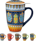 vancasso 18 Oz Tea Infuser Mug with Lid, Forest Daisy Drift | Eye-Catching Bohemian Pattern, Adds Charm to Any Tea Corner, Ceramic Mug with Infuser, Microwave and Dishwasher Safe