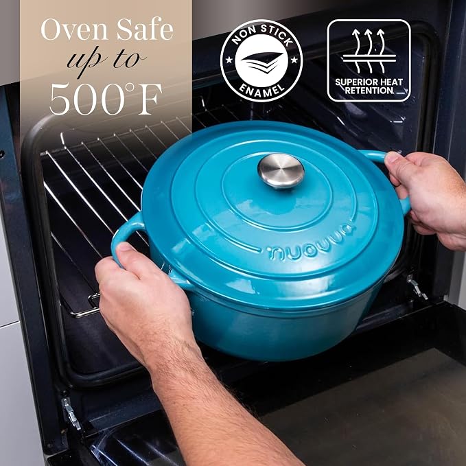 Cast Iron Pot with Lid - Non-Stick Ovenproof Enamelled Casserole Pot, Oven Safe up to 500° F-Sturdy Dutch Oven Cookware - Blue, 5-Quart, 24cm-by Nuovva