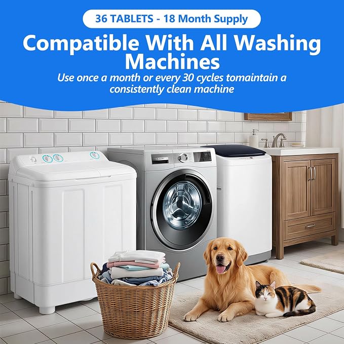 USKICH 36 Pack Washing Machine Cleaner Tablets for Pet Owners Pro, Deep Cleaning Pet Hair Remover for Laundry,Eliminates Odors,Compatible with HE, Top & Front Load Washer