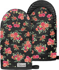 100% Thick Cotton Mini Oven Mitts Silicone Grip Pink Rose | Girly Cute Oven Mitts for Women, Machine Washable, Non-Slip, Reversible Design Fits Both Hands, Stylish Kitchen Decor