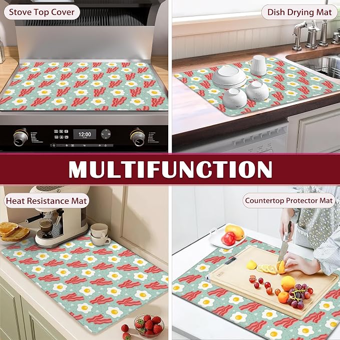 Stove Top Cover Glass Cooktop Heat Resistant Cover,Ceramic Eggs Bacon Stove Top Covers Mat Prevents Scratching Stoves/Counter/Washer Protector,28x20 in