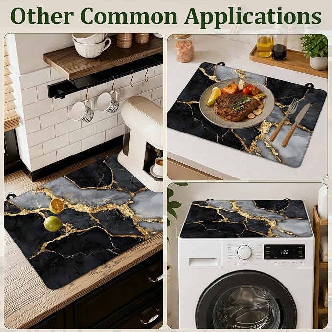 Stove Top Cover Black Gold Marble 28.5x20.5Inch for Electric Stove, Heat Resistant Silicone Cooktop Protector,Glass Stove Cover Mat,Anti Scratch Countertop Protector