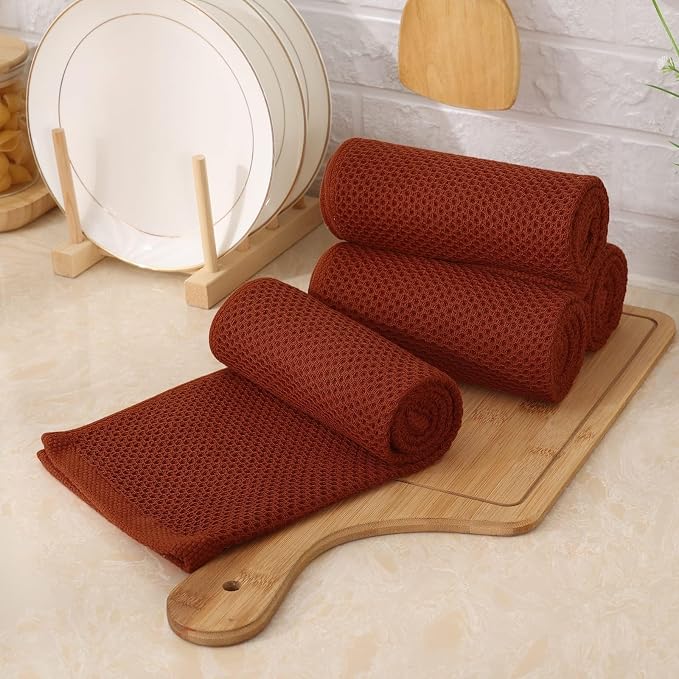 Kitinjoy 100% Cotton Waffle 6-Pack Kitchen Towels, 13" x 28", Rust | Super Soft, Ultra-Absorbent, Fast Drying, lightweight, Quick Drying Kitchen Hand Towels