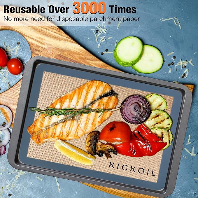 Silicone Baking Mats Set of 3, Non-Stick Reusable BPA-Free Oven Liners | Non Slip Silicone Baking Sheet for Cookies, Macarons, Bread and Pastry, 16.5'' x 11.6''(2 Half) & 11.6' x 8,5''(1 Quarter)