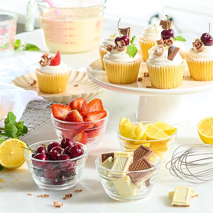 Le’raze 16pc Set of Small Glass Prep Bowls with Airtight Lids, Custard Cups | 8oz, Stackable, Durable, Dishwasher Safe, Freezer Safe, 100% Food Grade, Lead and BPA Free, Secure Packaging, Eco-Friendly