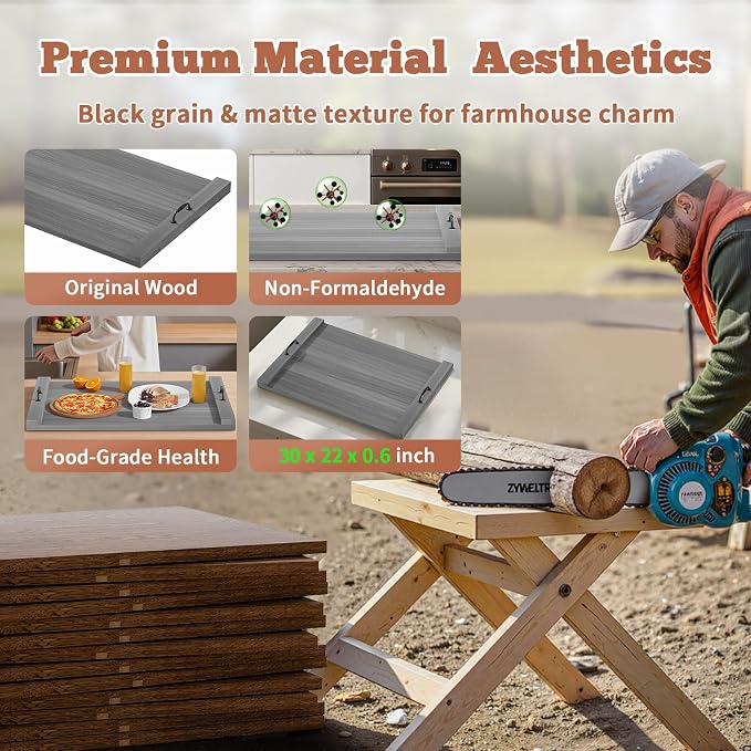 Gas Stove Top Cover: Wooden 30 * 22 Inches Electric Stovetop Covers, Noodle Board with Handles, Wood RV Cutting Board for Kitchen Counter (Grey)