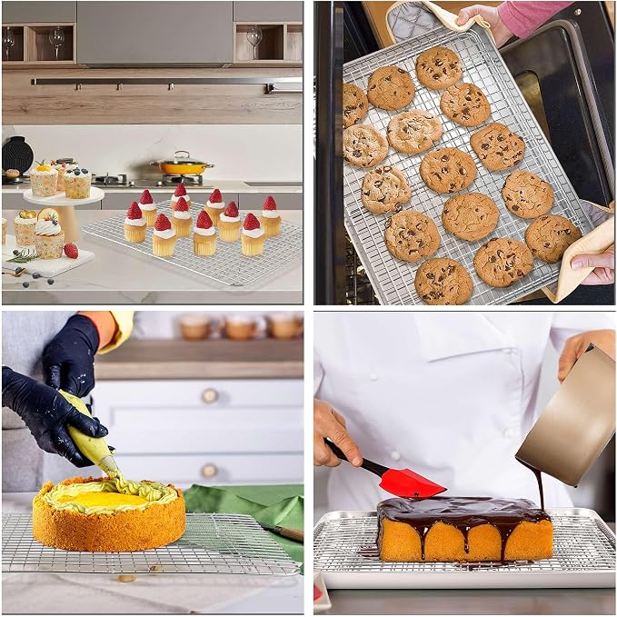 TeamFar Cooling Rack, 15” & 12” Stainless Steel Baking Grid Wire Rack | Roasting Grilling Cooking Rack for Cookie Cake Bread, Fit Baking Pan for Christmas Anniversary Party, Dishwasher Safe- 2PCS