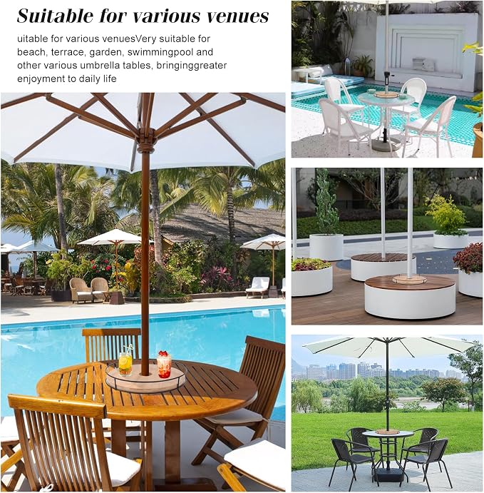 12" Lazy Susan with Umbrella Hole for Outdoor Patio Table - 360° Rotation Iron Turntable Organizer for Beach Umbrellas Patio Garden Swimming Pool