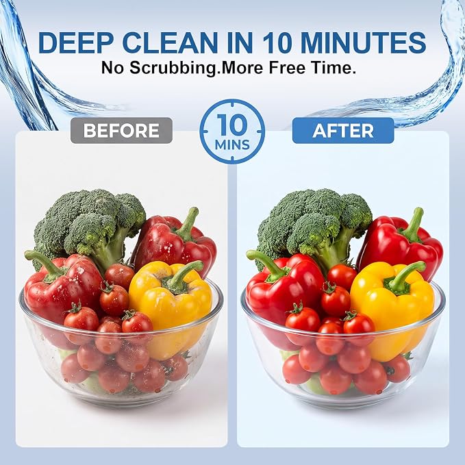 Fruit and Vegetable Cleaner Produce Purifier Washer Device Wireless Rechargeable Ipx7 Waterproof, 10-Min Automatic Cleaning for Kitchen Produce Washing
