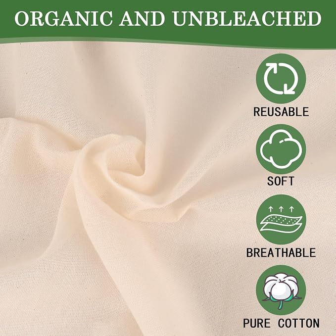 WMKGG 9 PCS Cheese Cloths, Grade 100, 20x20 Inch Cotton Cheesecloth with Hemmed 4 Edges, Reusable Unbleached Fine Mesh Cheesecloth for Straining, Cooking, Juicing, Cheese Making, Baking, Yogurt