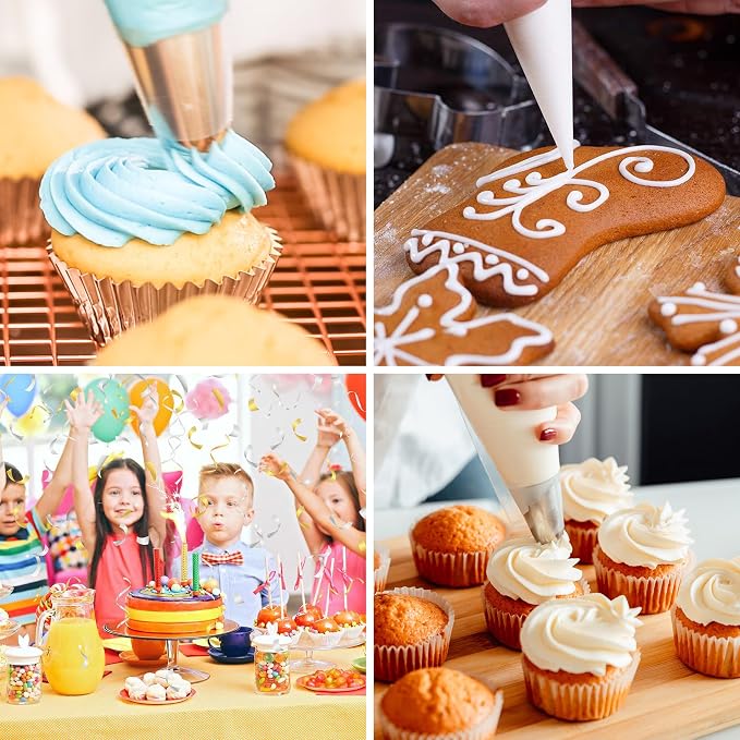 TOPULORS Disposable Piping Bags, 12"H 14" Full Size, 100PCS Pastry Bags | With Twist Ties, Extra Thick Tear Resistant Non-Slip Tipless Icing Bag, Easy Squeeze for Cake Cookie Frosting Decoration