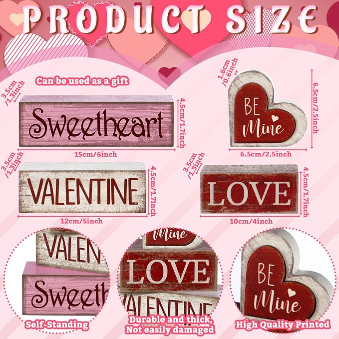 Lineshading 4 Pcs Wooden Valentine Block Signs Tiered Tray Decor