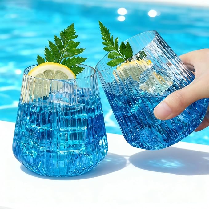 BESTSTAR 72 Pcs 12oz Plastic Clear Ribbed Wine Glasses,Origami Ripple Glass | Disposable Champagne Glasses Elegant Whiskey Glasses Ideal for Weddings, Bars, Christmas, Halloween, Pool Party, Daily Use