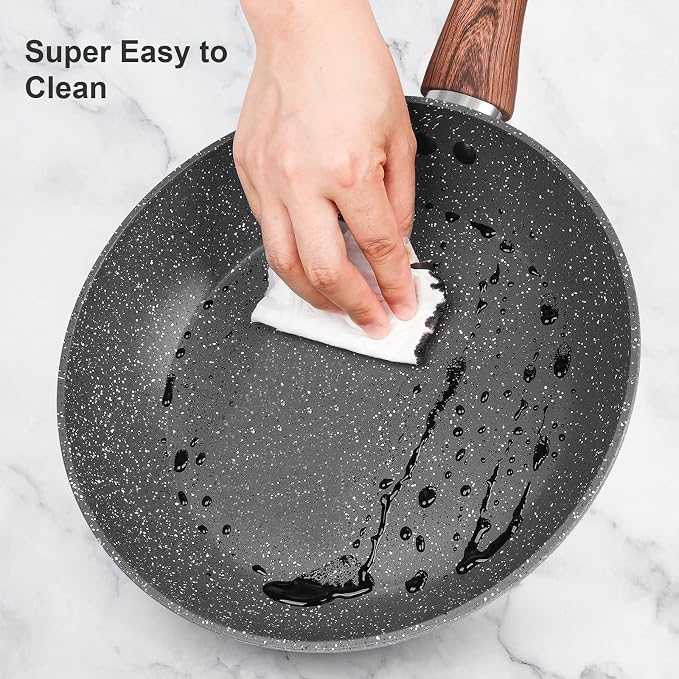 M MELENTA Pots and Pans Set Non Stick, 11-Piece Grey Granite Cookware Set | Compact Nonstick Cooking Set, Induction Cookware Set, PFOA Free, Easy Food Release, Easy to Clean