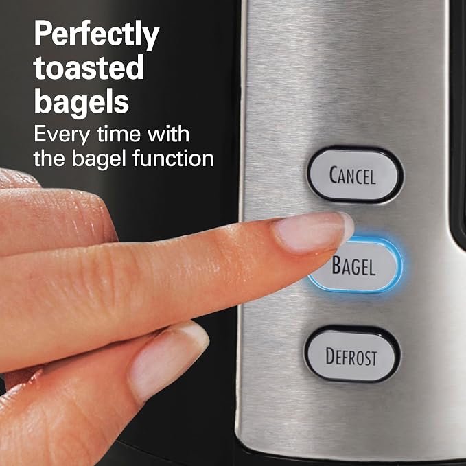 Hamilton Beach Extra-Wide Slot 2 Slice Toaster With Bagel & Defrost Buttons | Browning Control With 7 Shades | Auto Shutoff | Toast Boost | Slide-Out Crumb Tray | Black & Stainless Steel | 22633G