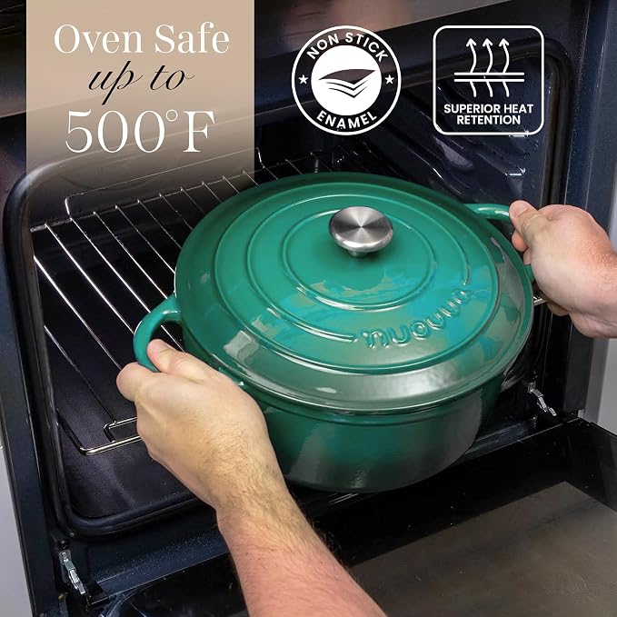Cast Iron Dutch Oven with Lid - Non-Stick Ovenproof Enamelled Casserole Pot - Sturdy Dutch Oven Cookware - Dark Green, 3.1-Quart, 22cm-by Nuovva