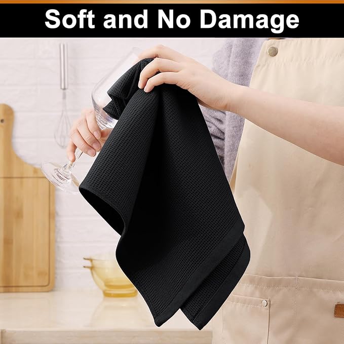 Homaxy 100% Cotton Waffle Weave Kitchen Towels, 4 Pack, Black | Soft and Absorbent Dish Towels, 16 x 26 Inches Quick Dry Hand Towels