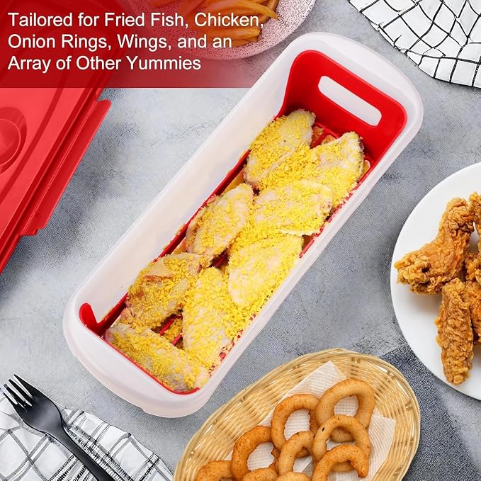 Batter Bowl with Lid, 2-Pack Fish Batter Shaker, Better Breader Shaker Bowl with Breading Shaker Tray, Batter Bowl with Lids Shaker for Frying Chicken Wings Fish Onion Rings Veggies (Red)