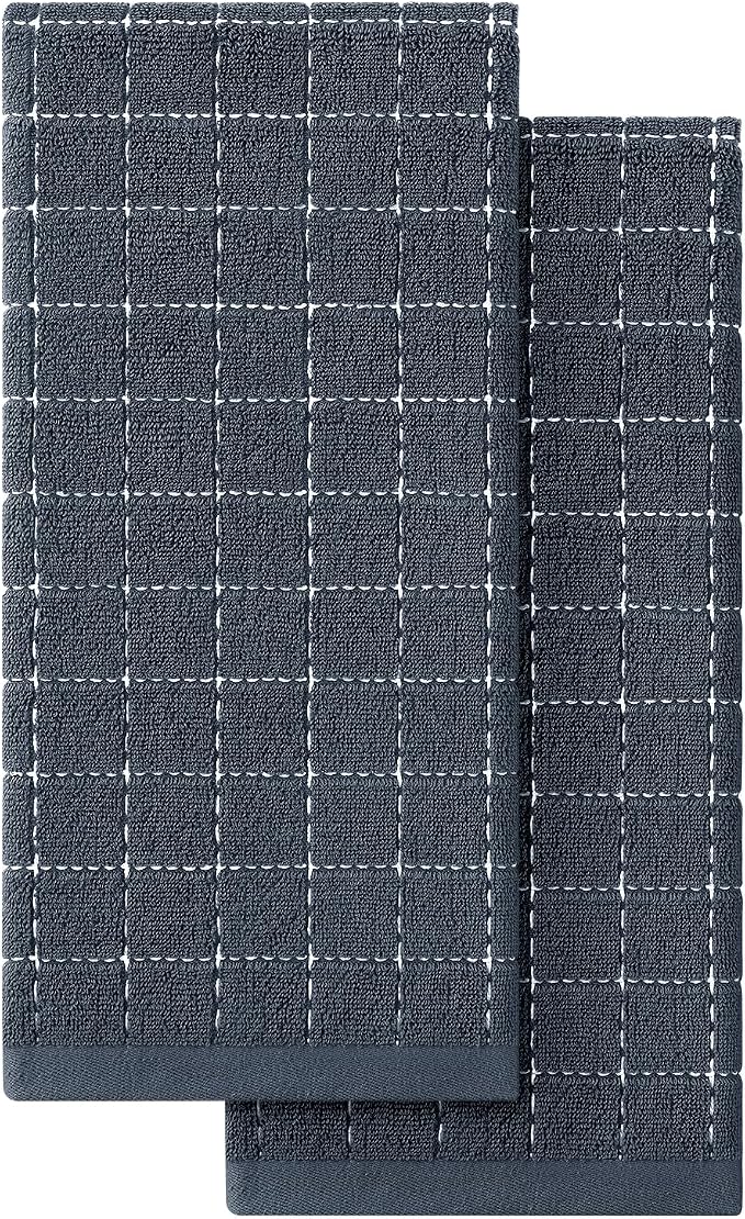 Homaxy 100% Cotton Terry Kitchen Towels, 2 Pack, Dark Grey | Ultra Soft and Absorbent Dish Towels for Kitchen, Suitable for Drying and Washing Dishes