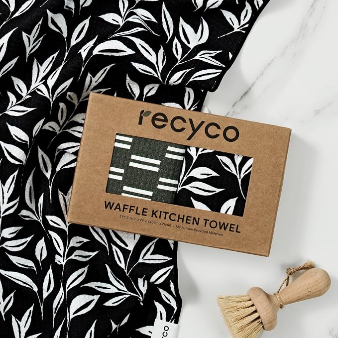 RECYCO Waffle Kitchen Towel Set of 2 - Quick Dry Microfiber Sustainable Dish Towels - Ultra Absorbent Reusable Cleaning Tea Towels - Lightweight Hand Towels,16”x 28”, Natural Rhythm