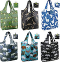 BeeGreen Animal Reusable Shopping Bags Cute Grocery Bag 6 Pack, Christmas Gift Bags Heavy-Duty Foldable Shopping Totes for Supermarket, Work & Travel, Large Washable Polyester Tote Bag with Handles