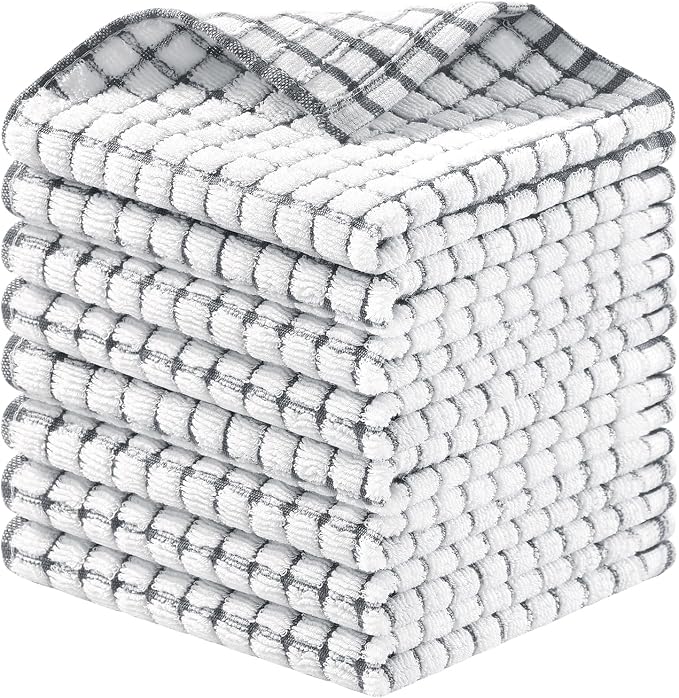 Homaxy 8 Pack Terry Kitchen Dish Cloths, 12"x12", Grey | Super Soft and Absorbent Dish Rags, Quick Drying Reusable Dish Towels for Washing Dishes