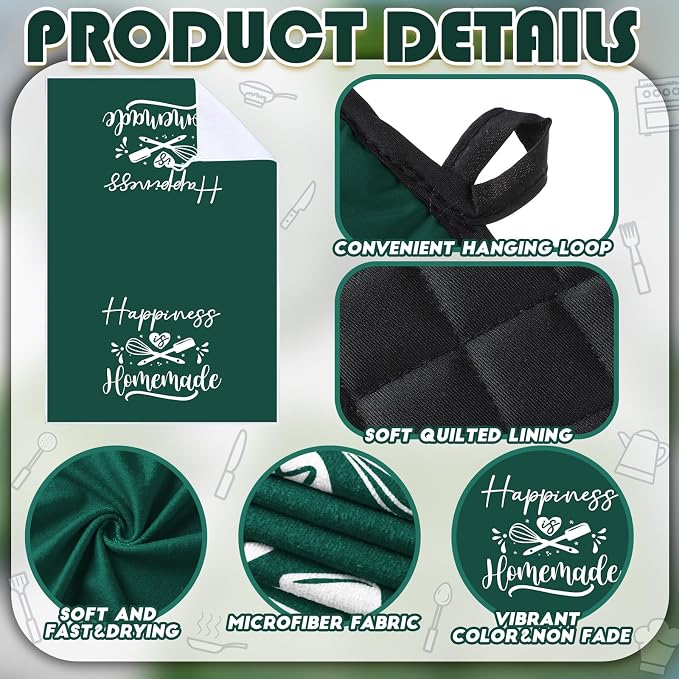 Sratte 6 Pcs Kitchen Decor Accessories Set, Kitchen, Dark Green | Farmhouse Kitchen Towels Pot Holders Oven Mitts Set 2 Dish Towels 2 Potholders 2 Cooking Mittens for Baking Cooking Supply