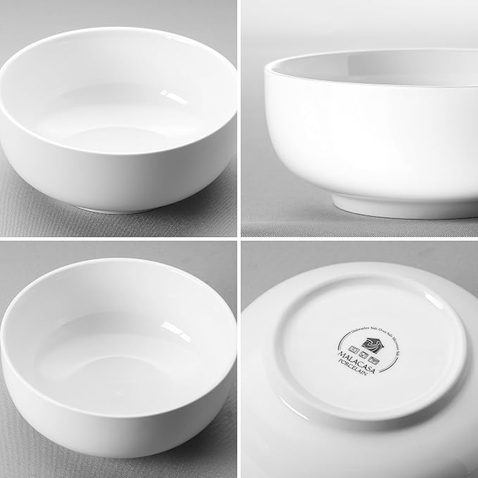 MALACASA Salad Soup Bowls Set of 2, 44 OZ White Ceramic Bowls | Porcelain Bowls for Soup, Cereal, Pasta, Oatmeal, Ramen, Microwave & Dishwasher Safe, Series REGULAR