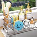 Consumest Sponge Holder for Kitchen Sink - Auto Draining Sink Caddy Organizer with Detachable Rack, High Brush Holder, Kitchen Countertop Storage Accessories, Silver-Extra Large