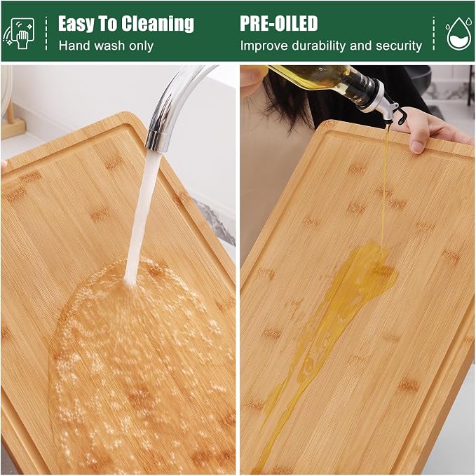 Homaxy Organic Bamboo Cutting Boards Set for Kitchen Set of 2 | Wooden Cutting Board Set with Juice Groove and Handles, Charcuterie Butcher Block Serving & Chopping Board, Pre Oiled