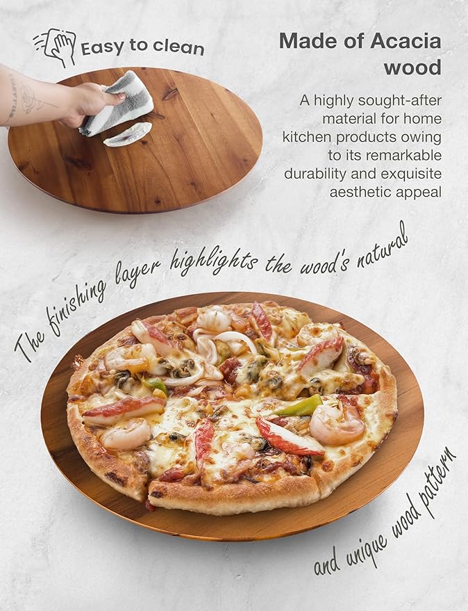 TIDITA 10" Wooden Lazy Susan Organizer for Cabinet, 360° Rotation, No Rim | Solid Acacia Wood, Non-Skid Pads, Swivel Round Lazy Susans Turntable for Countertop, Decorative Tray, Cheese Board, Multi-Use